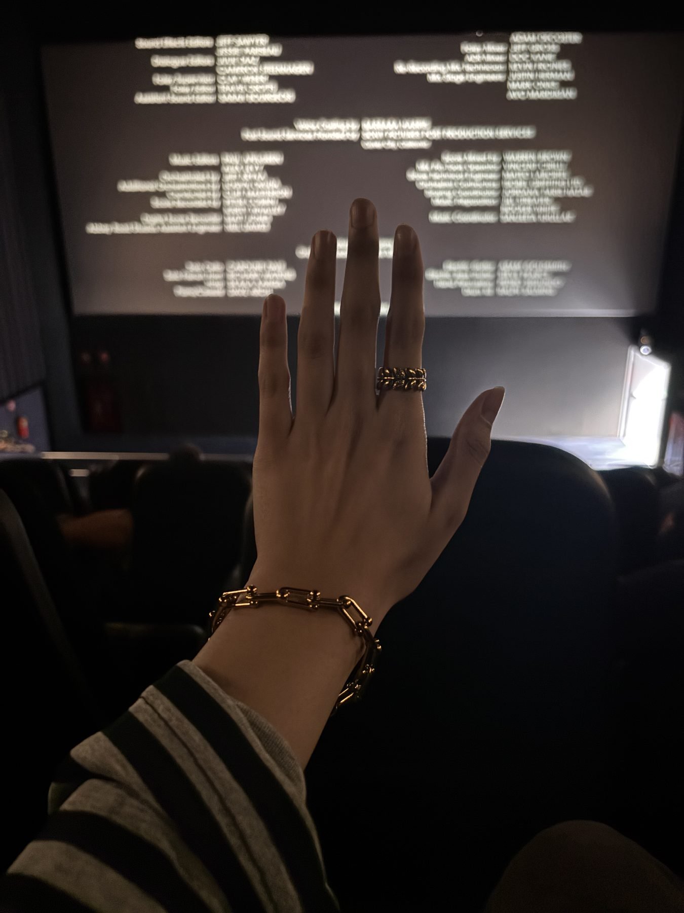 The Chunky Combo worn in low light showing the bracelet and rings together