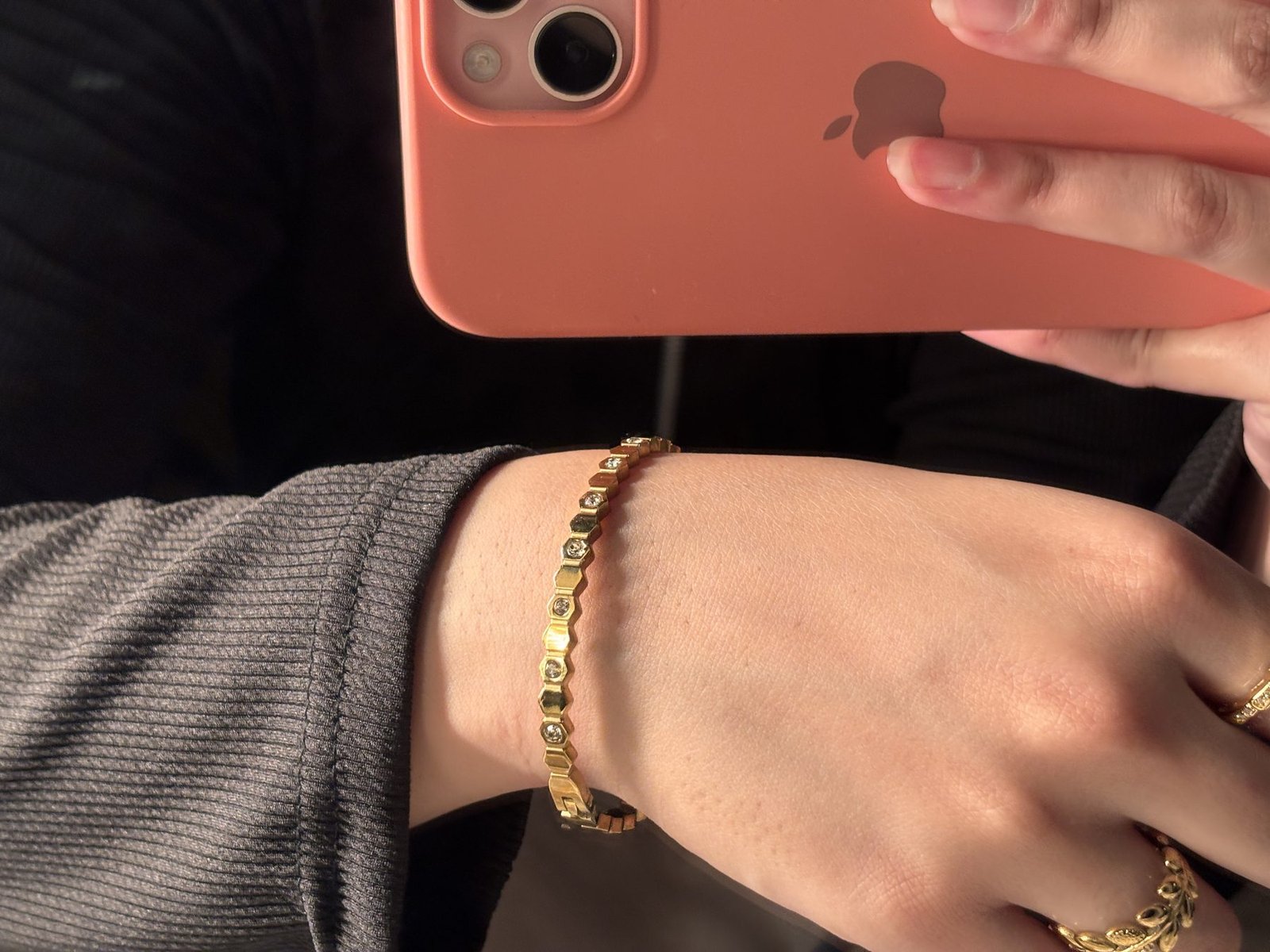 The Golden Hour Bangle worn, showing how it sits against the wrist